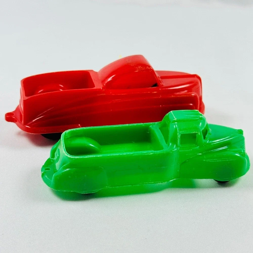 Vintage Ideal Red & Thomas Green T-140 Hard Plastic Toy Pickup Trucks USA Pair